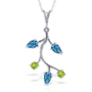 0.95 Carat 14K Solid White Gold I Was Wondering Blue Topaz Peridot Necklace