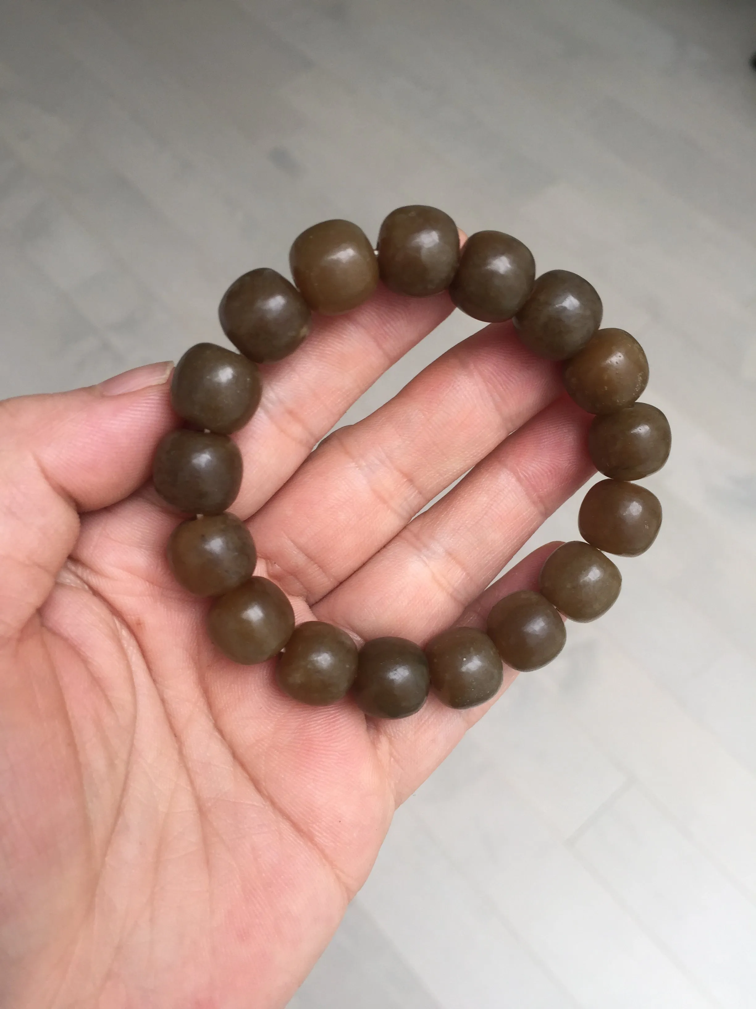 100% Natural 12x11mm dark sugar brown black vintage style nephrite Hetian Jade bead bracelet HF82