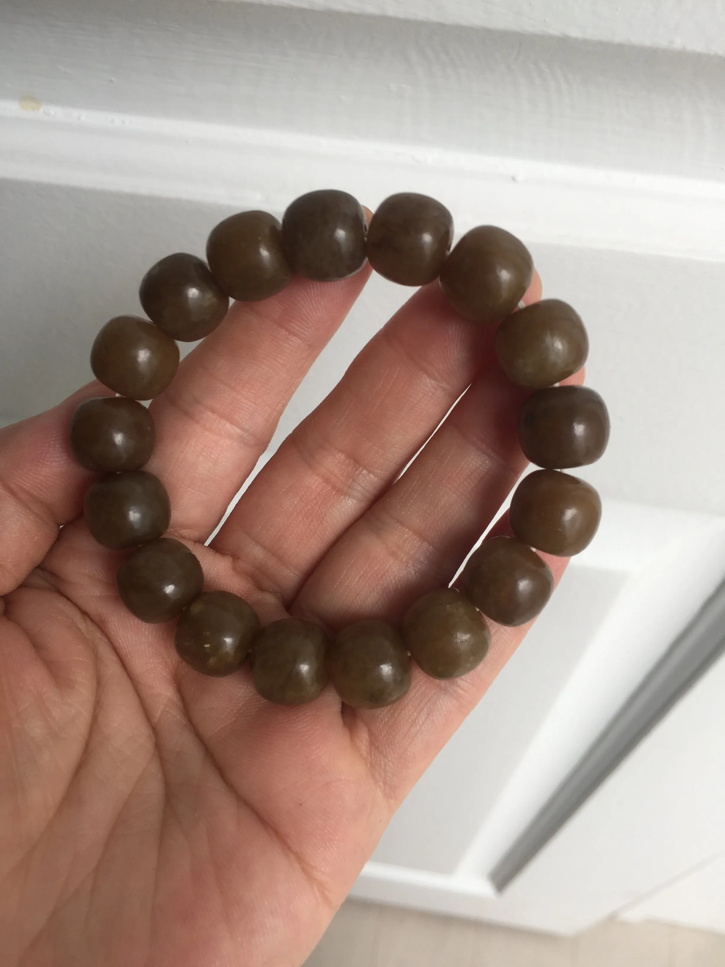 100% Natural 12x11mm dark sugar brown black vintage style nephrite Hetian Jade bead bracelet HF82