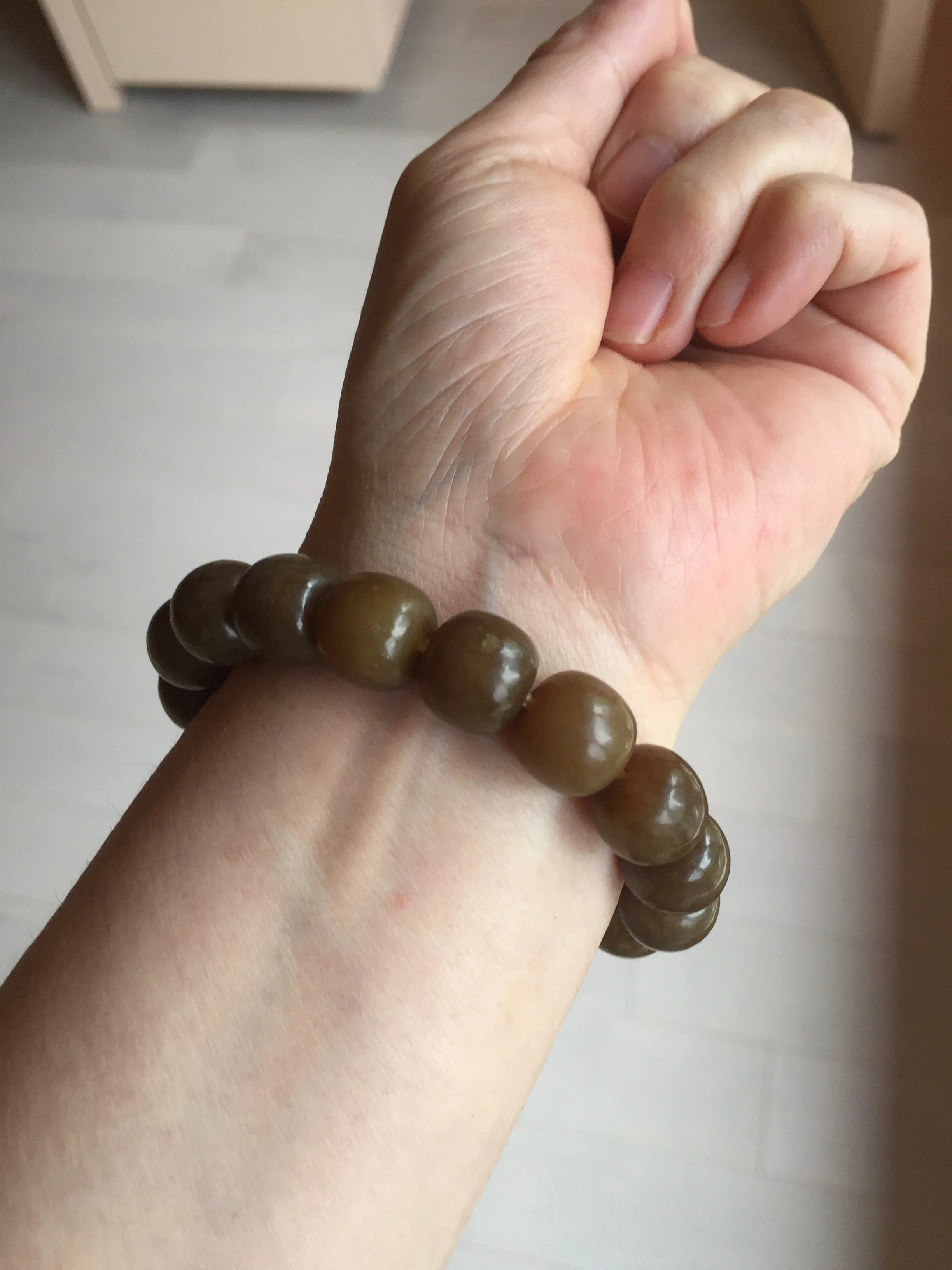 100% Natural 12x11mm dark sugar brown black vintage style nephrite Hetian Jade bead bracelet HF82