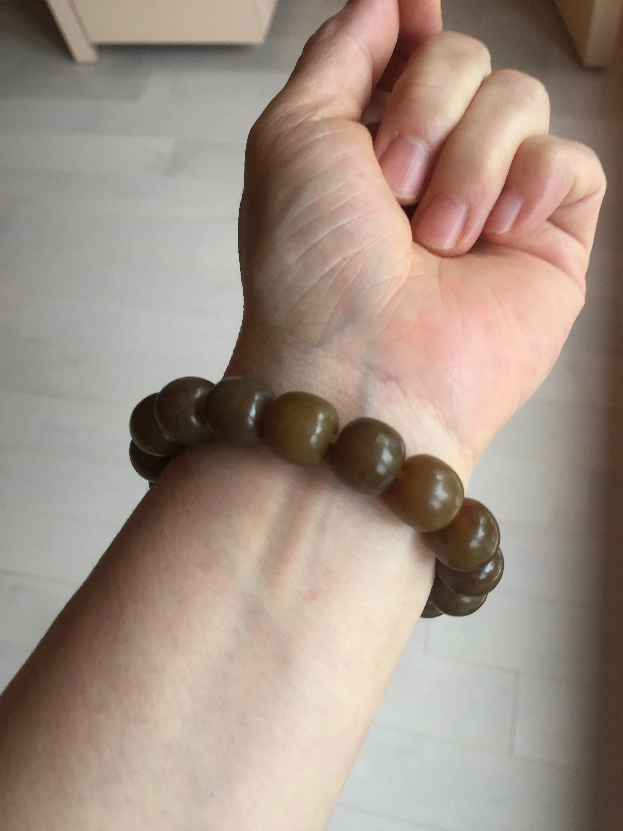 100% Natural 12x11mm dark sugar brown black vintage style nephrite Hetian Jade bead bracelet HF82