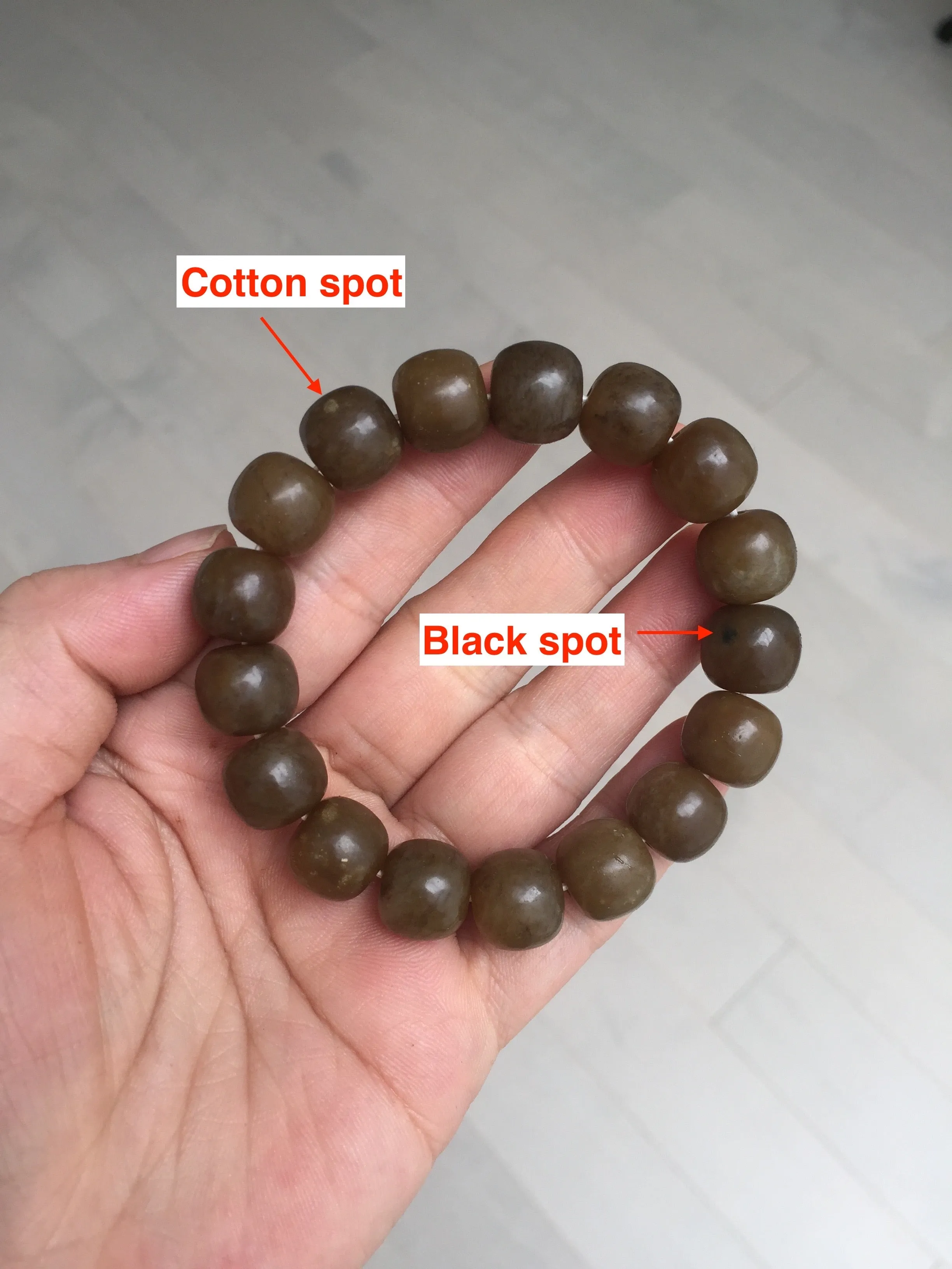 100% Natural 12x11mm dark sugar brown black vintage style nephrite Hetian Jade bead bracelet HF82