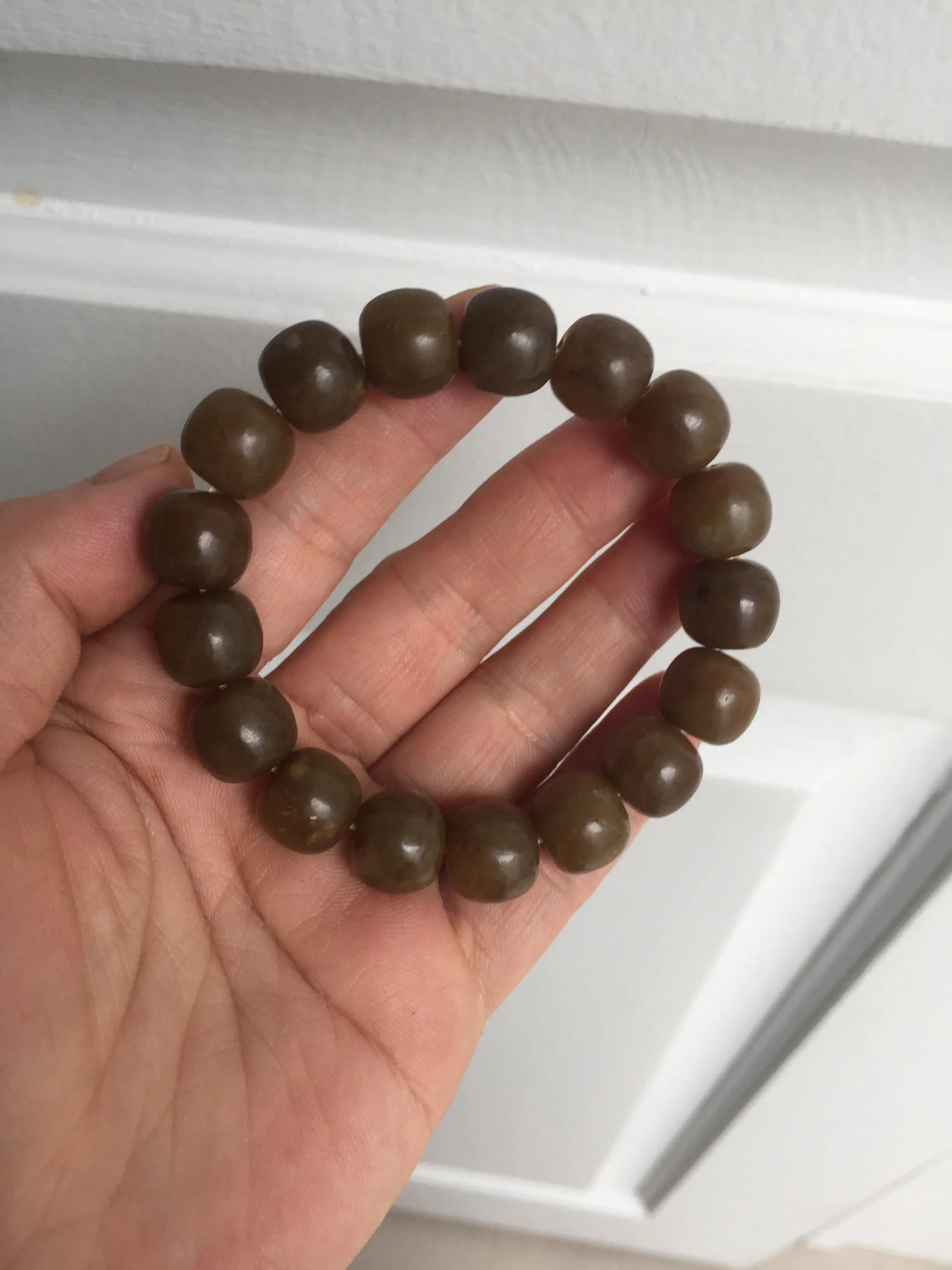 100% Natural 12x11mm dark sugar brown black vintage style nephrite Hetian Jade bead bracelet HF82