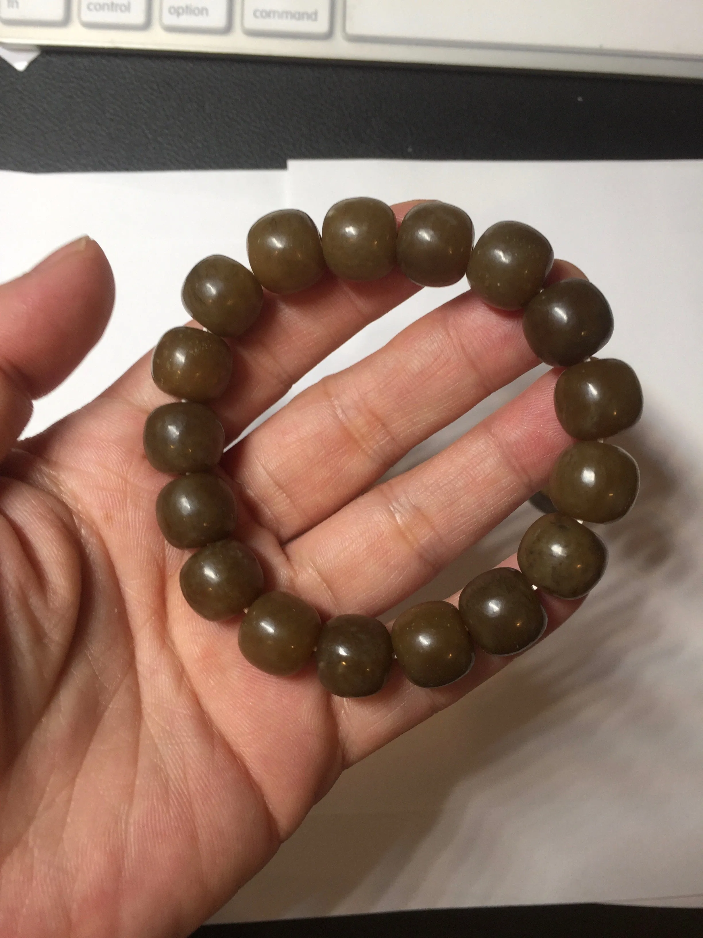 100% Natural 12x11mm dark sugar brown black vintage style nephrite Hetian Jade bead bracelet HF82