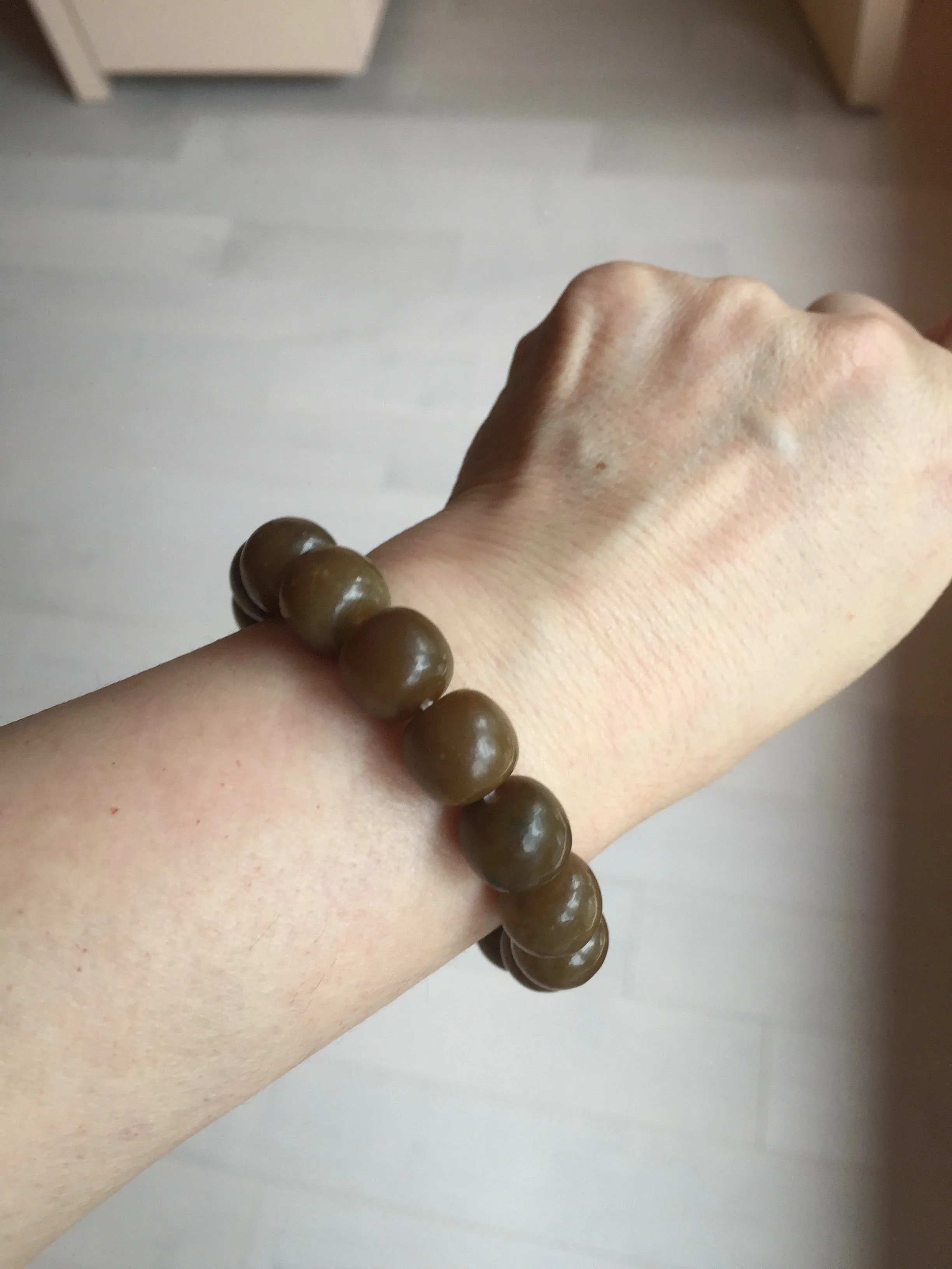 100% Natural 12x11mm dark sugar brown black vintage style nephrite Hetian Jade bead bracelet HF82