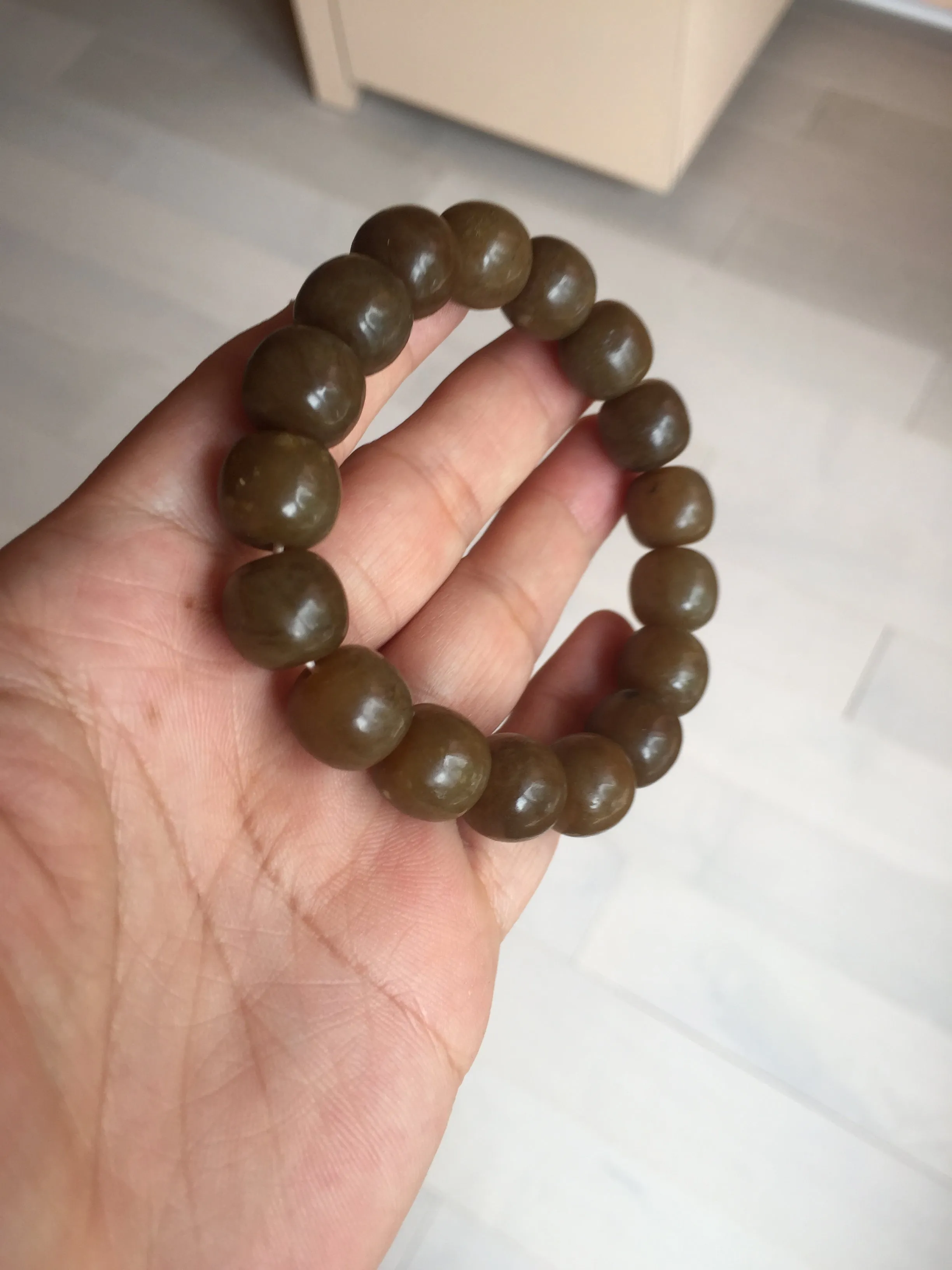 100% Natural 12x11mm dark sugar brown black vintage style nephrite Hetian Jade bead bracelet HF82