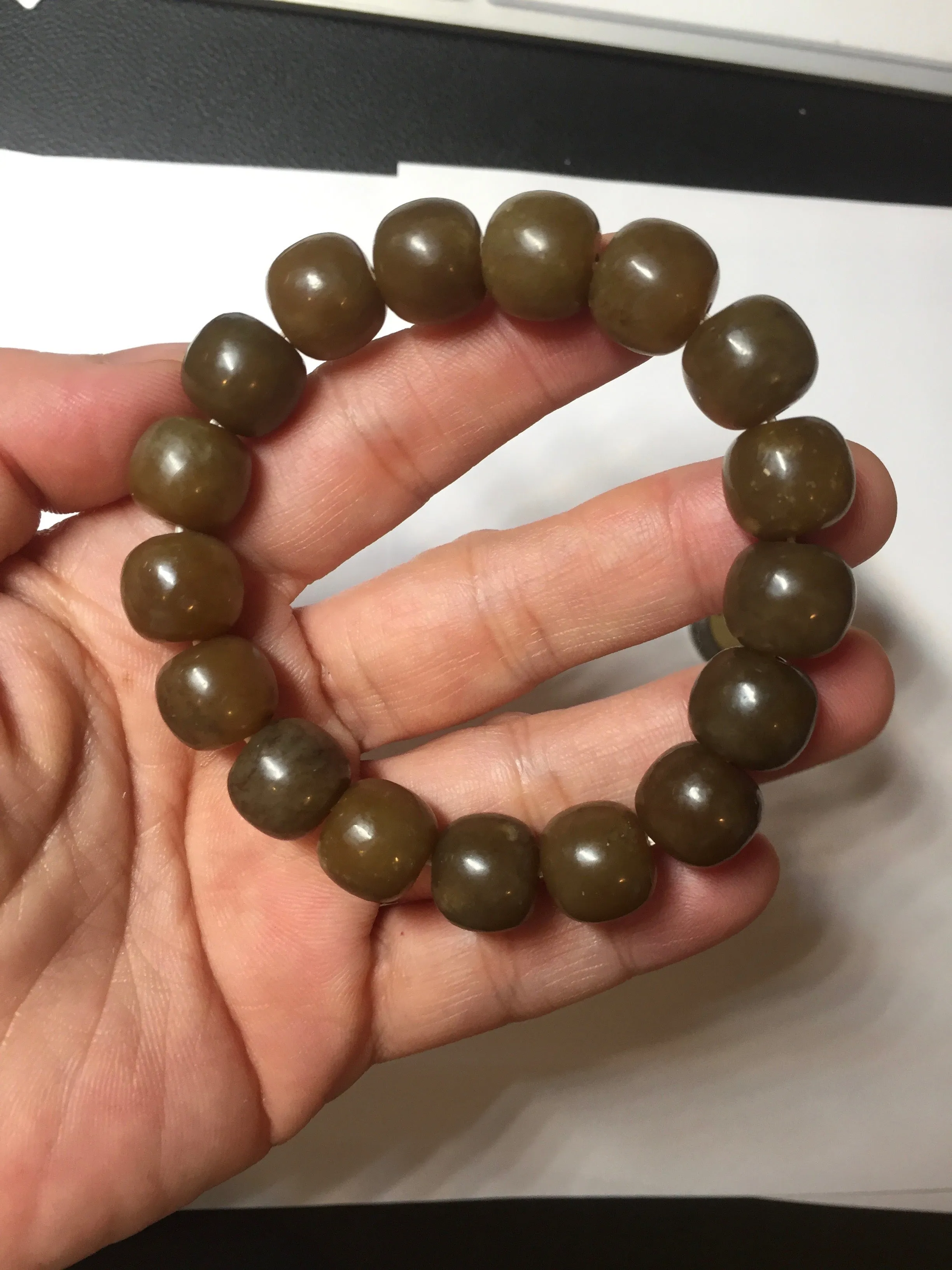 100% Natural 12x11mm dark sugar brown black vintage style nephrite Hetian Jade bead bracelet HF82
