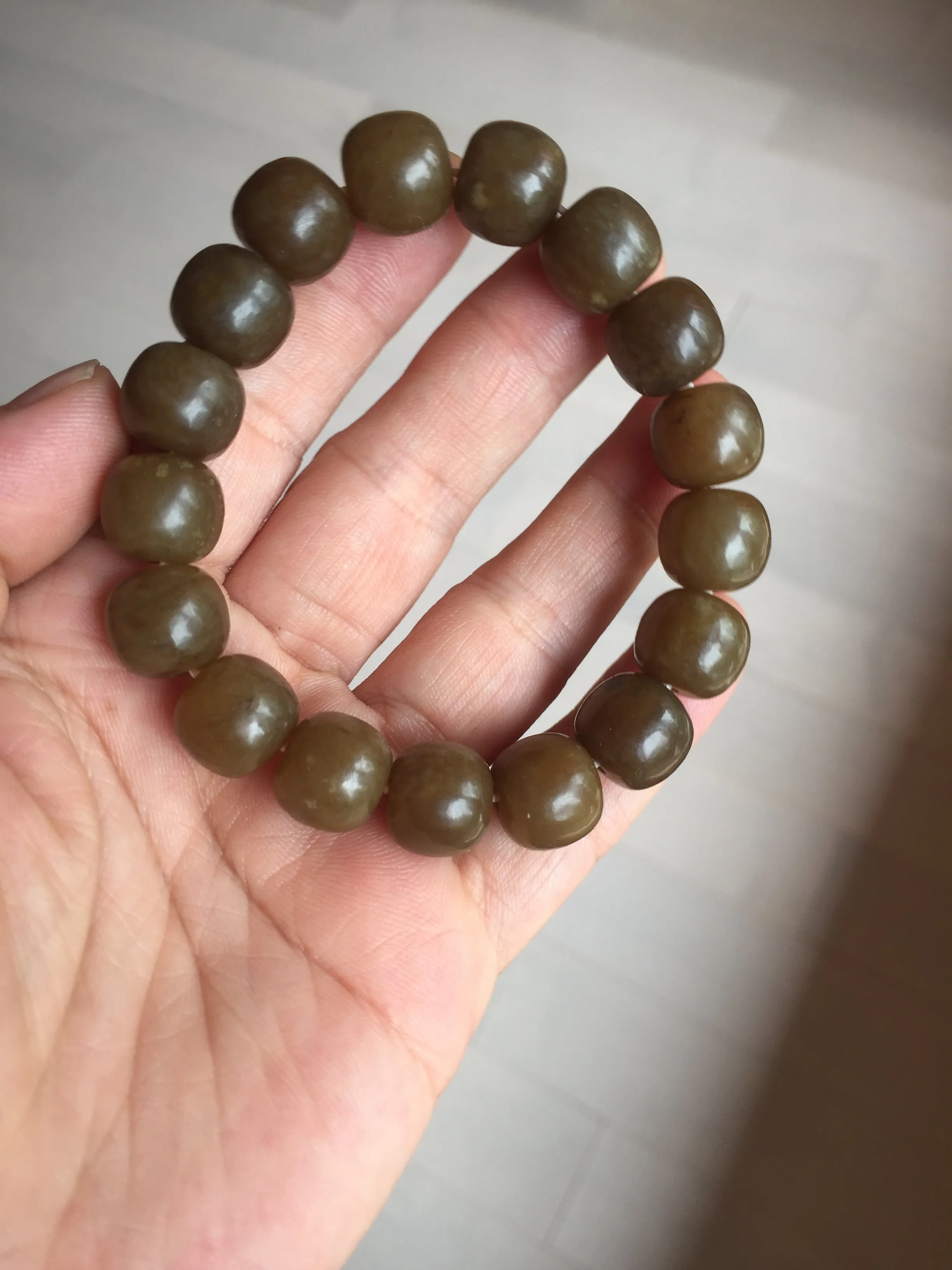 100% Natural 12x11mm dark sugar brown black vintage style nephrite Hetian Jade bead bracelet HF82