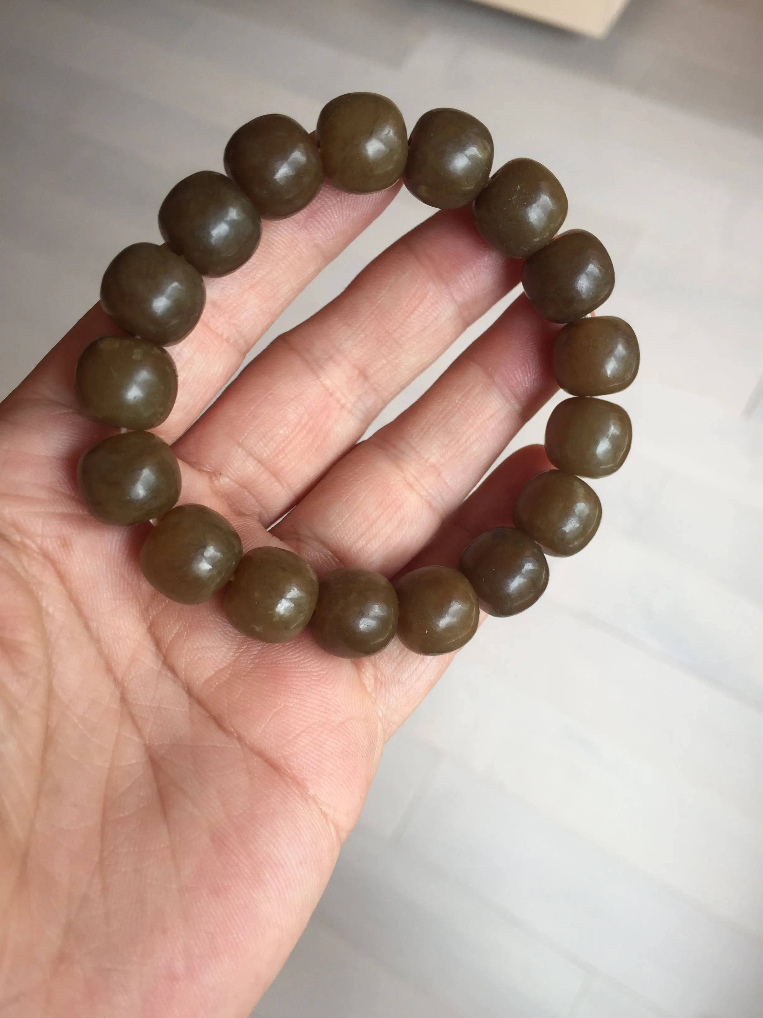 100% Natural 12x11mm dark sugar brown black vintage style nephrite Hetian Jade bead bracelet HF82