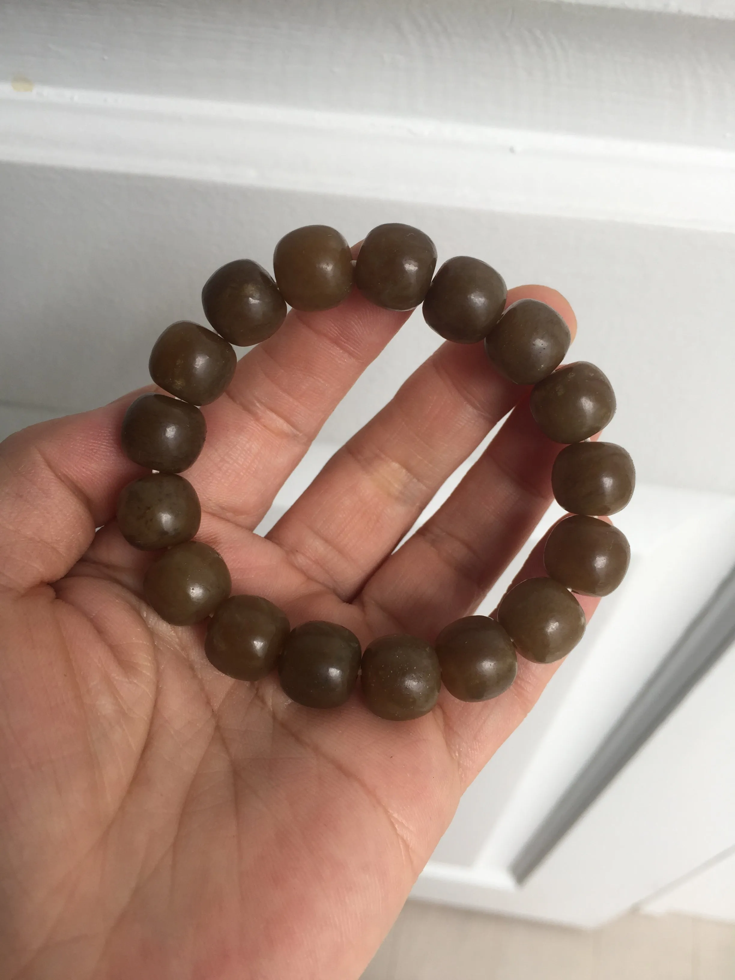 100% Natural 12x11mm dark sugar brown black vintage style nephrite Hetian Jade bead bracelet HF82
