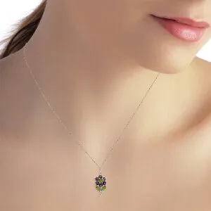 1.06 Carat 14K Solid White Gold Flower Necklace Purple Amethyst Peridot