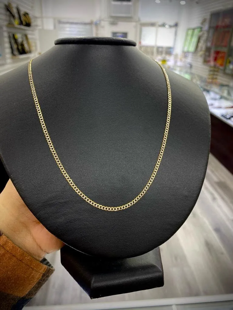 10K Yellow Gold Cuban Chain Necklace Two Tone 2.4mm