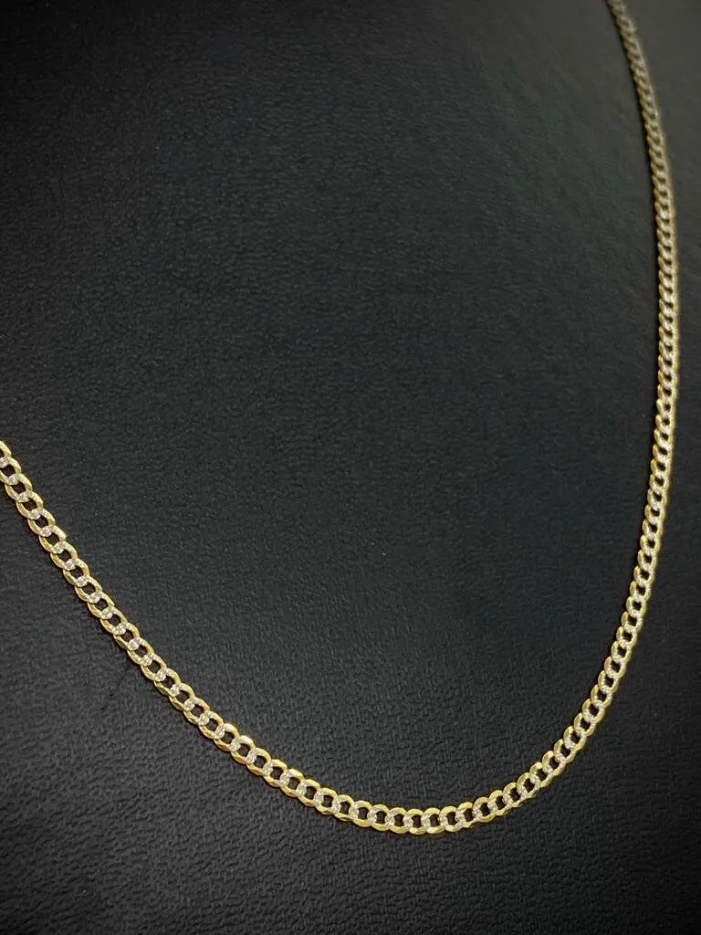 10K Yellow Gold Cuban Chain Necklace Two Tone 2.4mm
