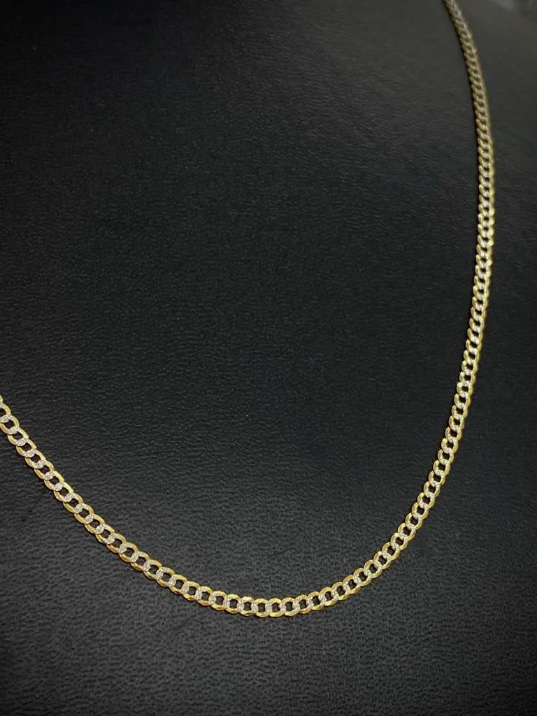 10K Yellow Gold Cuban Chain Necklace Two Tone 2.4mm