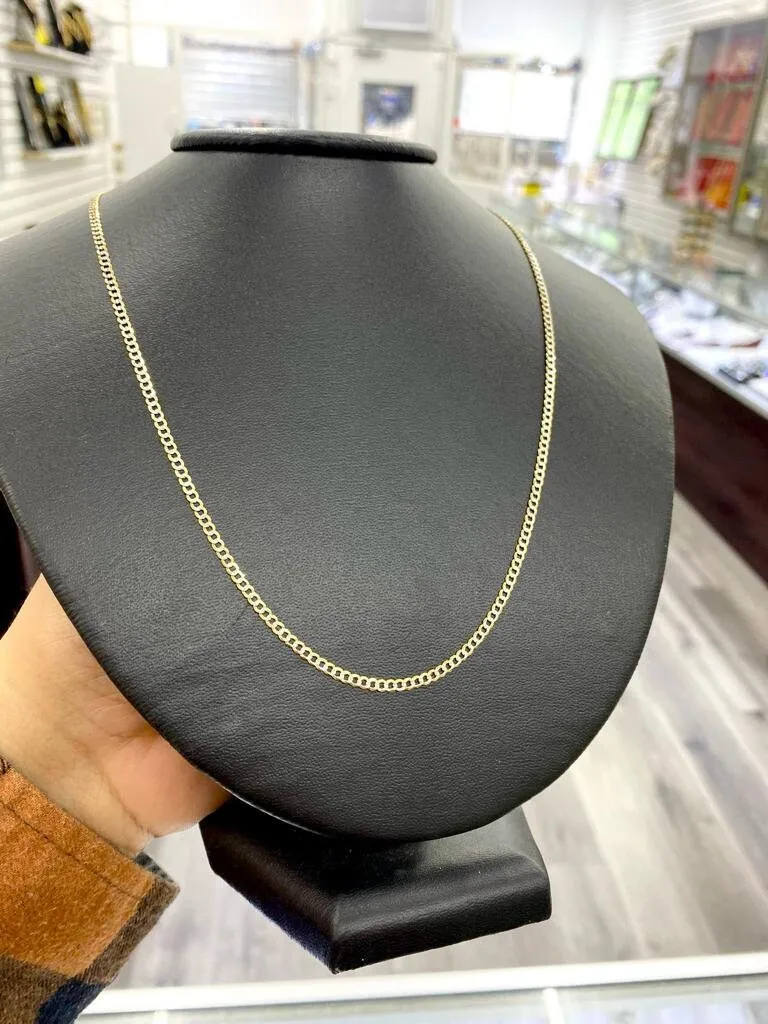 10K Yellow Gold Cuban Chain Necklace Two Tone 2.4mm