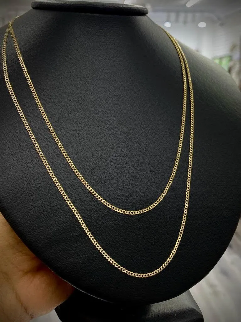 10K Yellow Gold Two Tone 1.8mm Curb Chain Necklace
