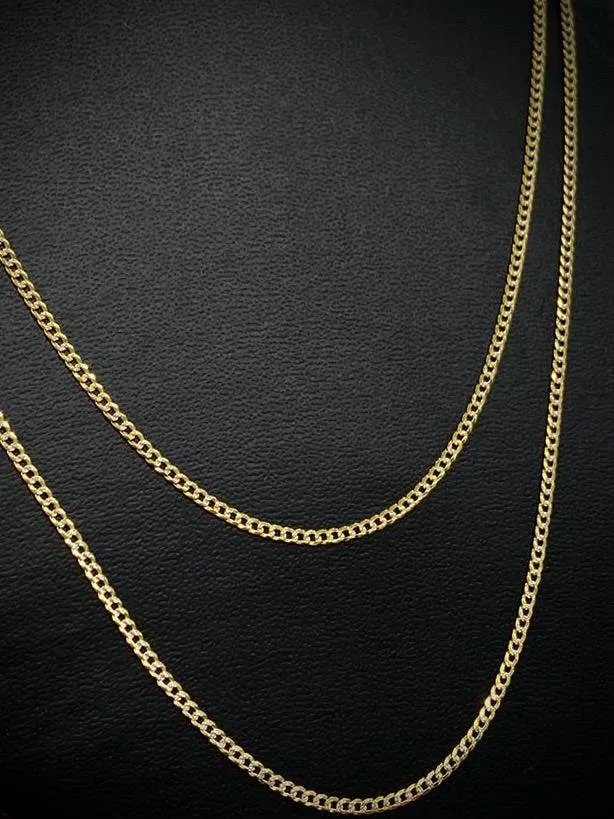 10K Yellow Gold Two Tone 1.8mm Curb Chain Necklace