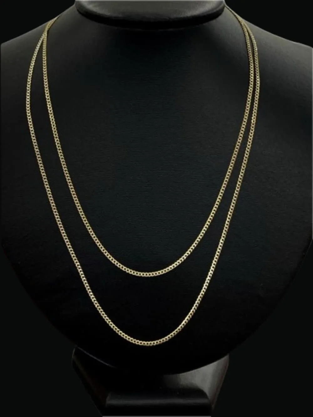 10K Yellow Gold Two Tone 1.8mm Curb Chain Necklace