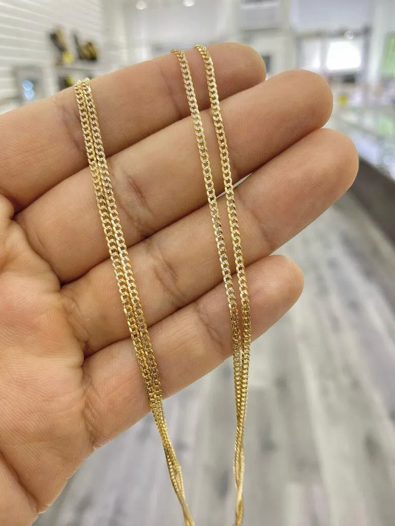 10K Yellow Gold Two Tone 1.8mm Curb Chain Necklace