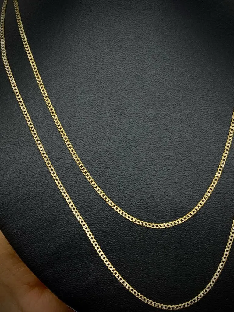 10K Yellow Gold Two Tone 1.8mm Curb Chain Necklace