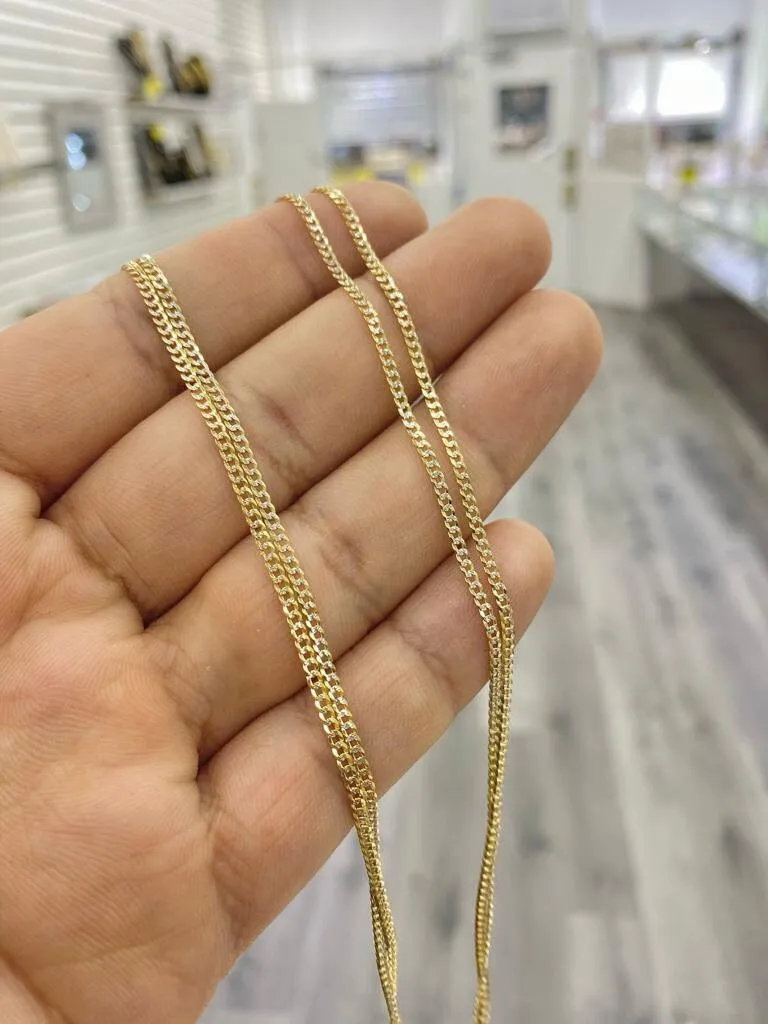 10K Yellow Gold Two Tone 1.8mm Curb Chain Necklace
