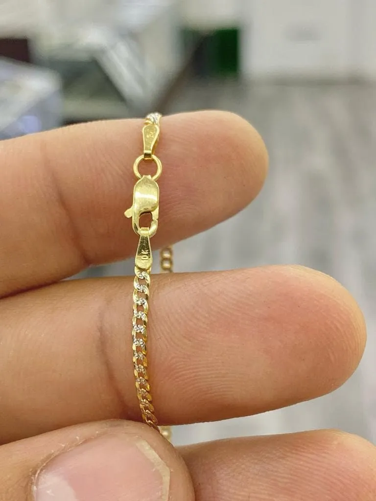 10K Yellow Gold Two Tone 1.8mm Curb Chain Necklace
