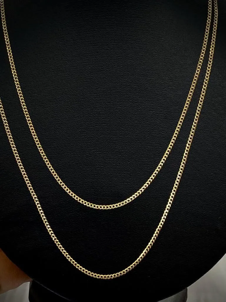 10K Yellow Gold Two Tone 1.8mm Curb Chain Necklace