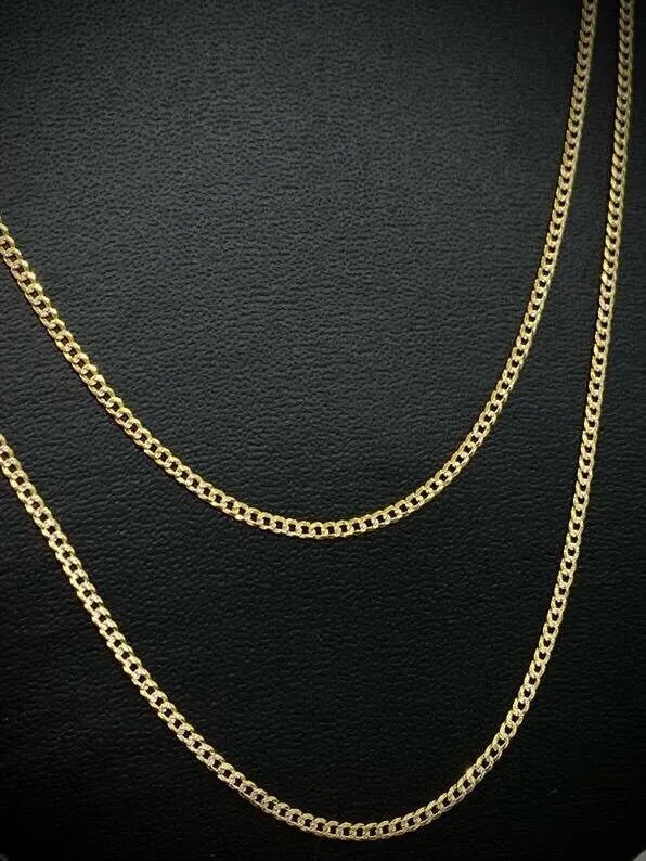 10K Yellow Gold Two Tone 1.8mm Curb Chain Necklace
