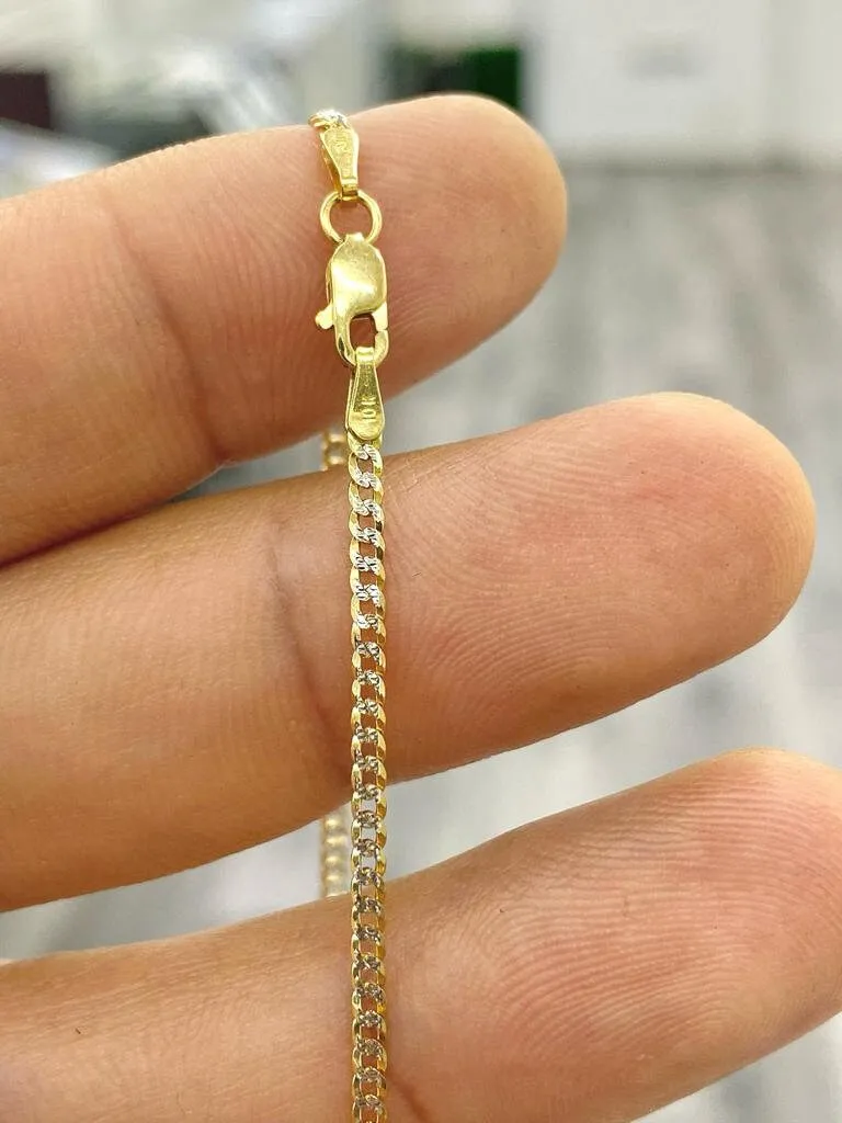 10K Yellow Gold Two Tone 1.8mm Curb Chain Necklace