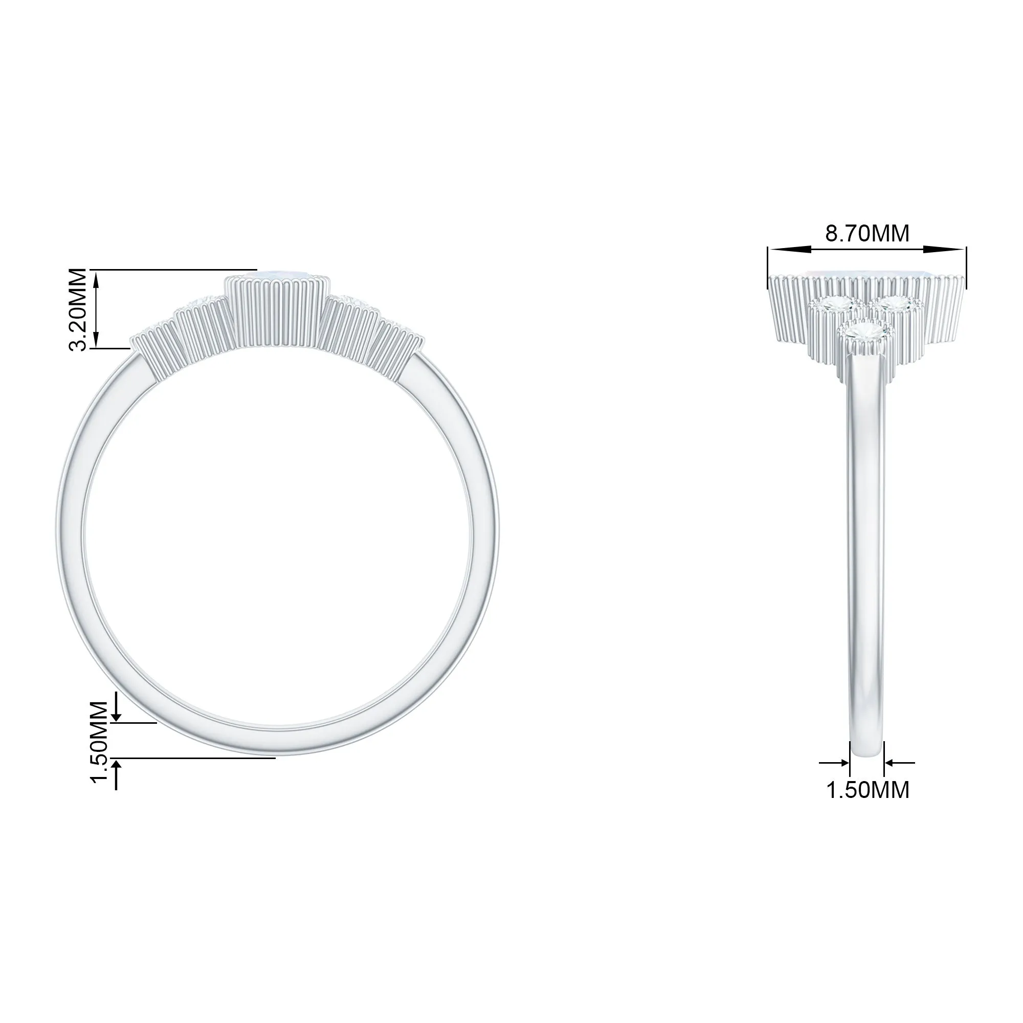 1/2 CT Marquise Moonstone Solitaire Ring with Diamond Trio