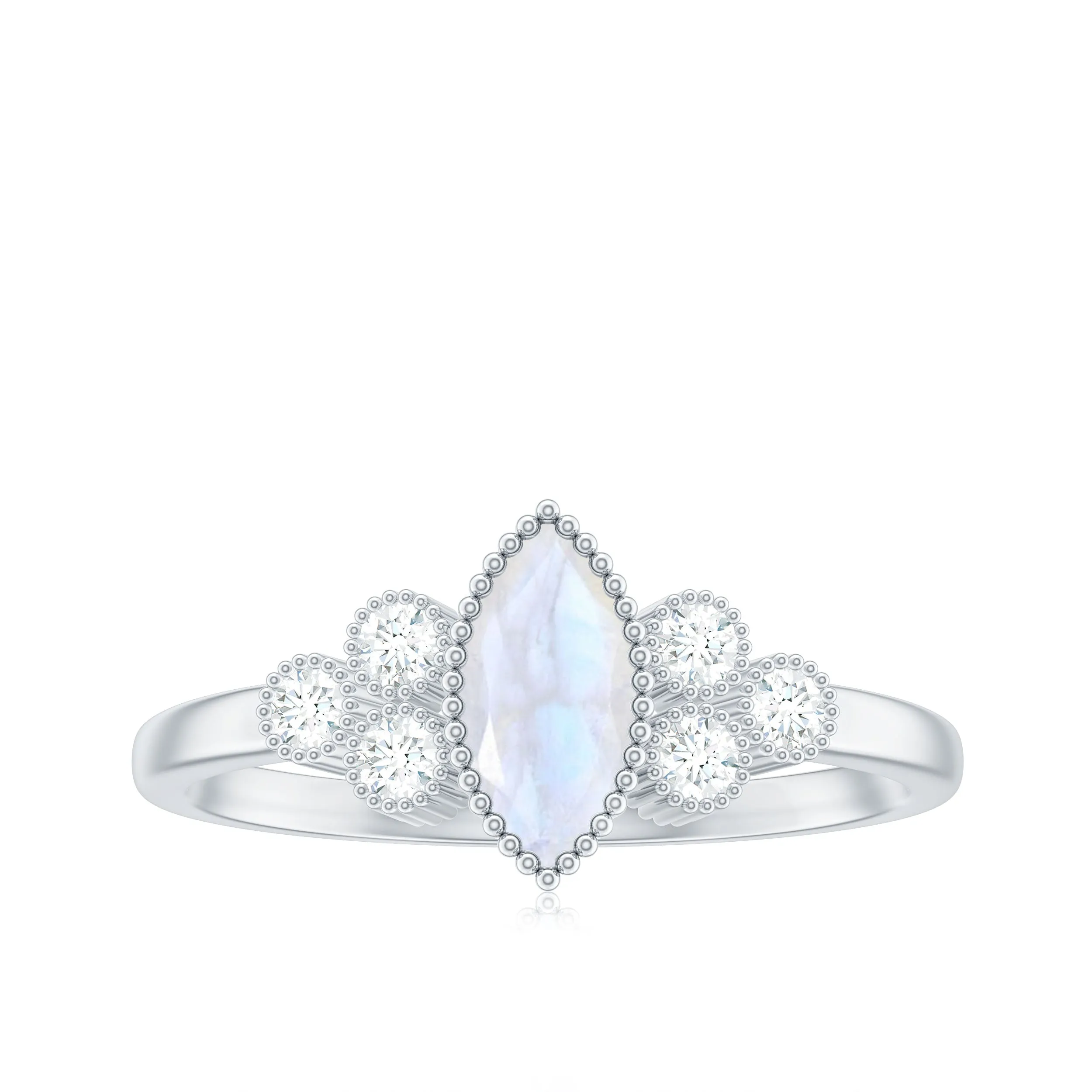 1/2 CT Marquise Moonstone Solitaire Ring with Diamond Trio
