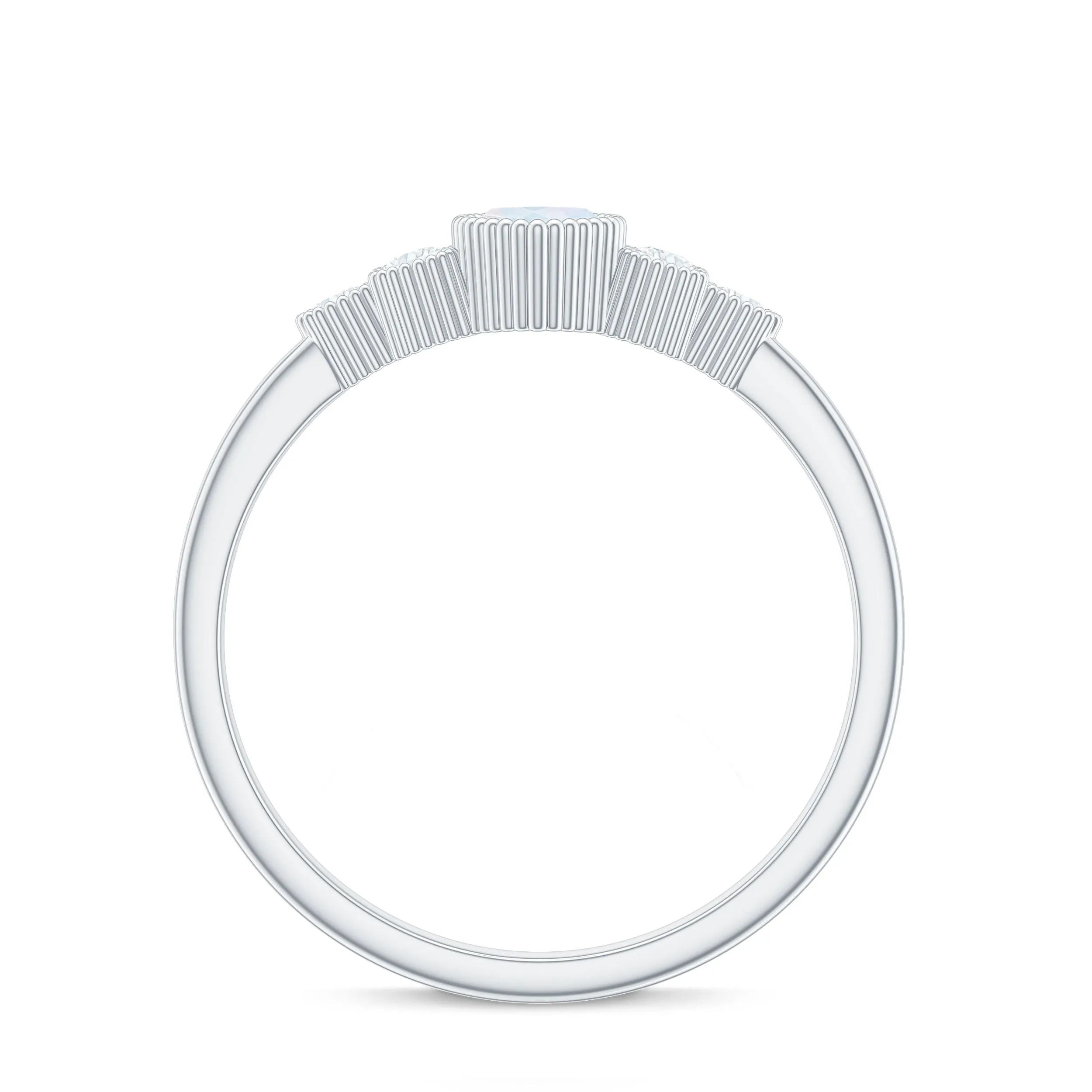 1/2 CT Marquise Moonstone Solitaire Ring with Diamond Trio