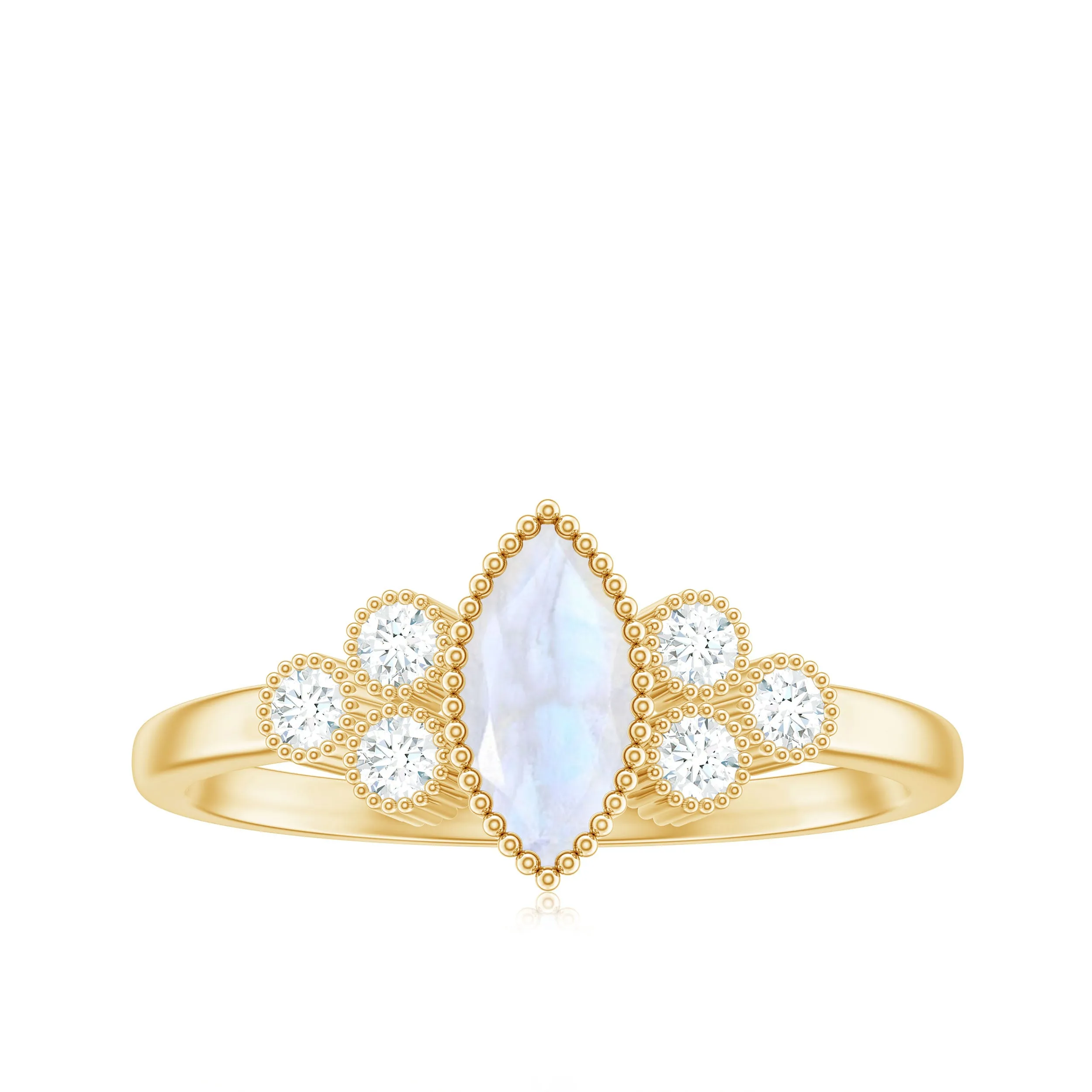 1/2 CT Marquise Moonstone Solitaire Ring with Diamond Trio