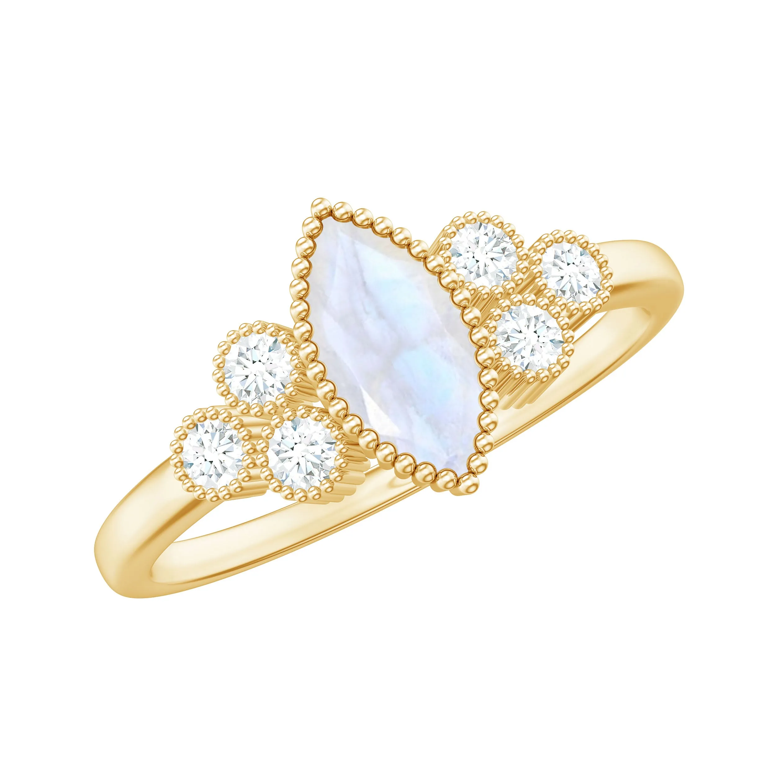 1/2 CT Marquise Moonstone Solitaire Ring with Diamond Trio