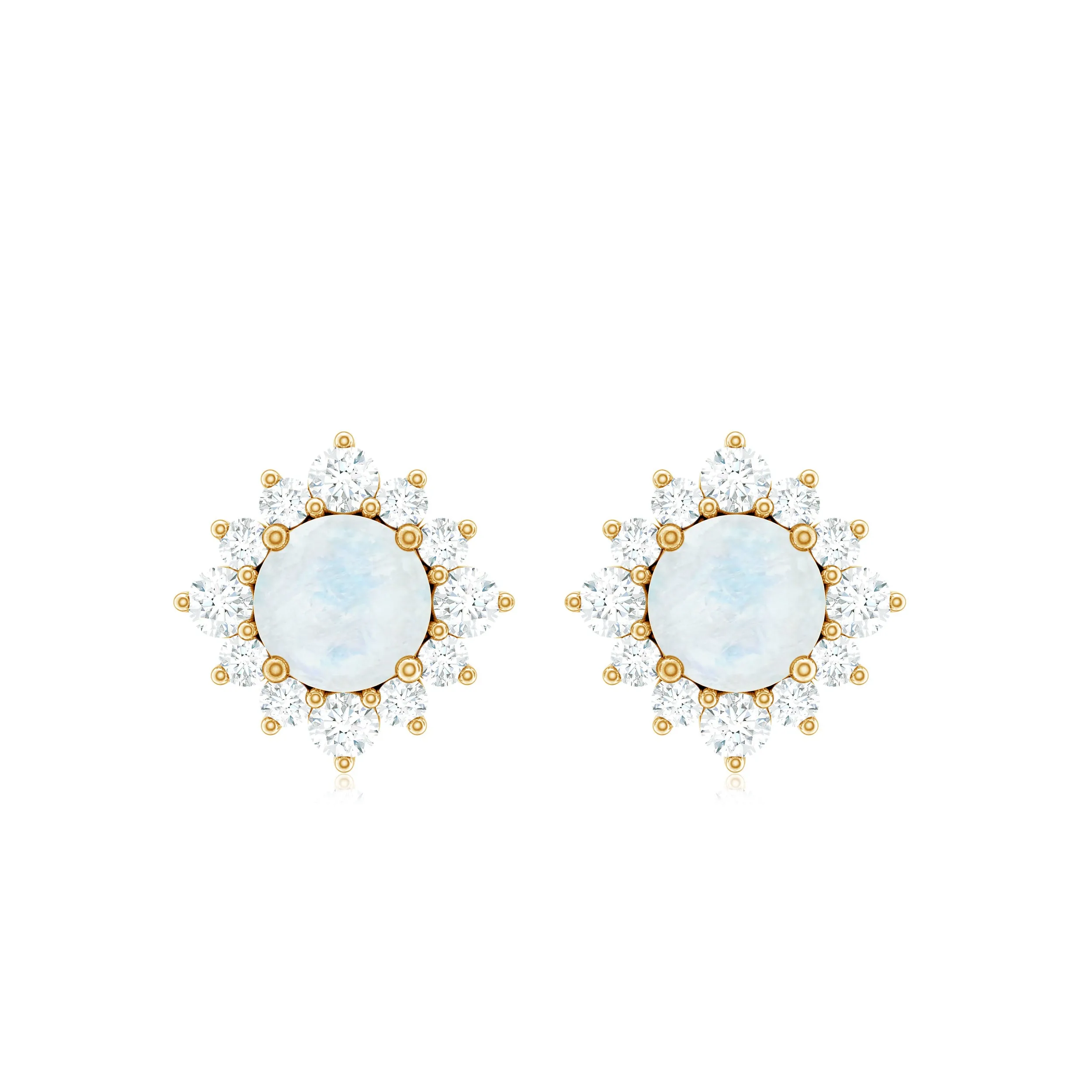 1.25 CT Classic Moonstone Stud Earrings with Diamond Halo
