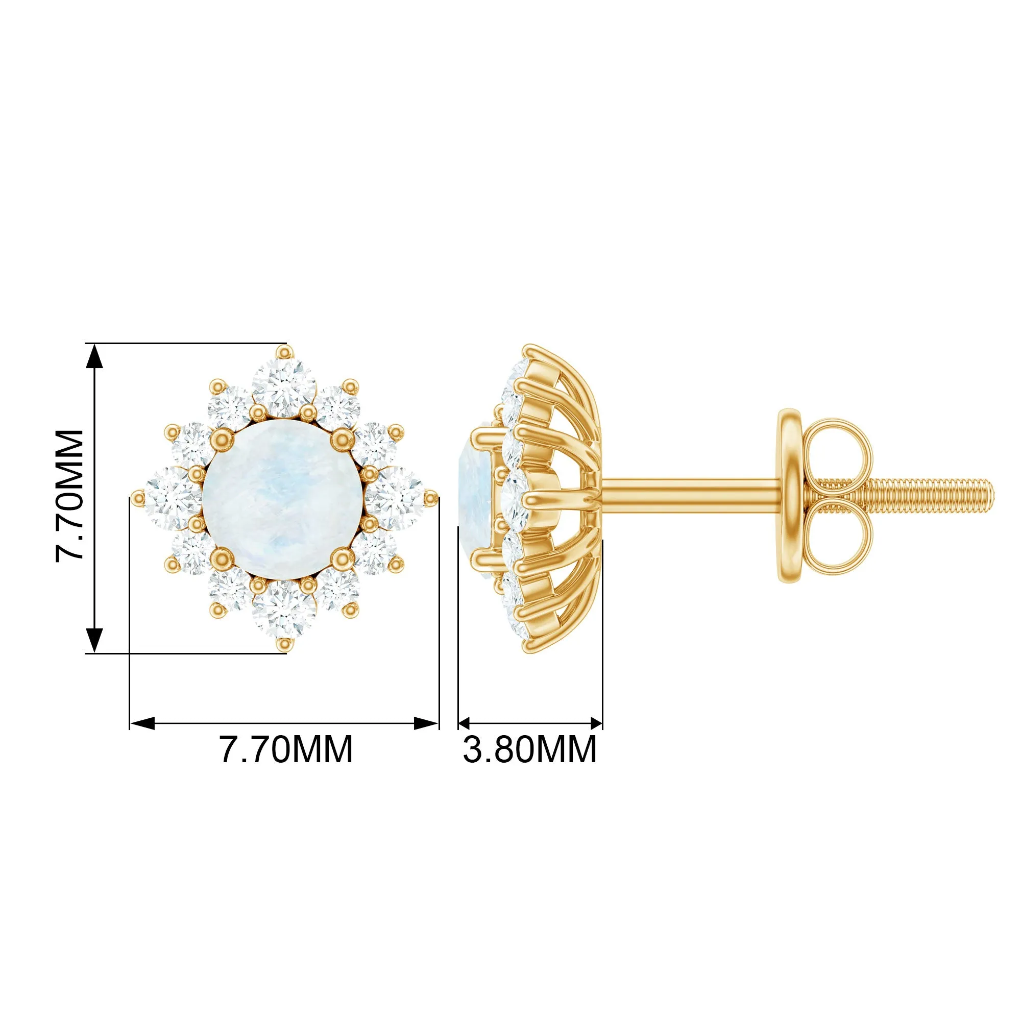 1.25 CT Classic Moonstone Stud Earrings with Diamond Halo