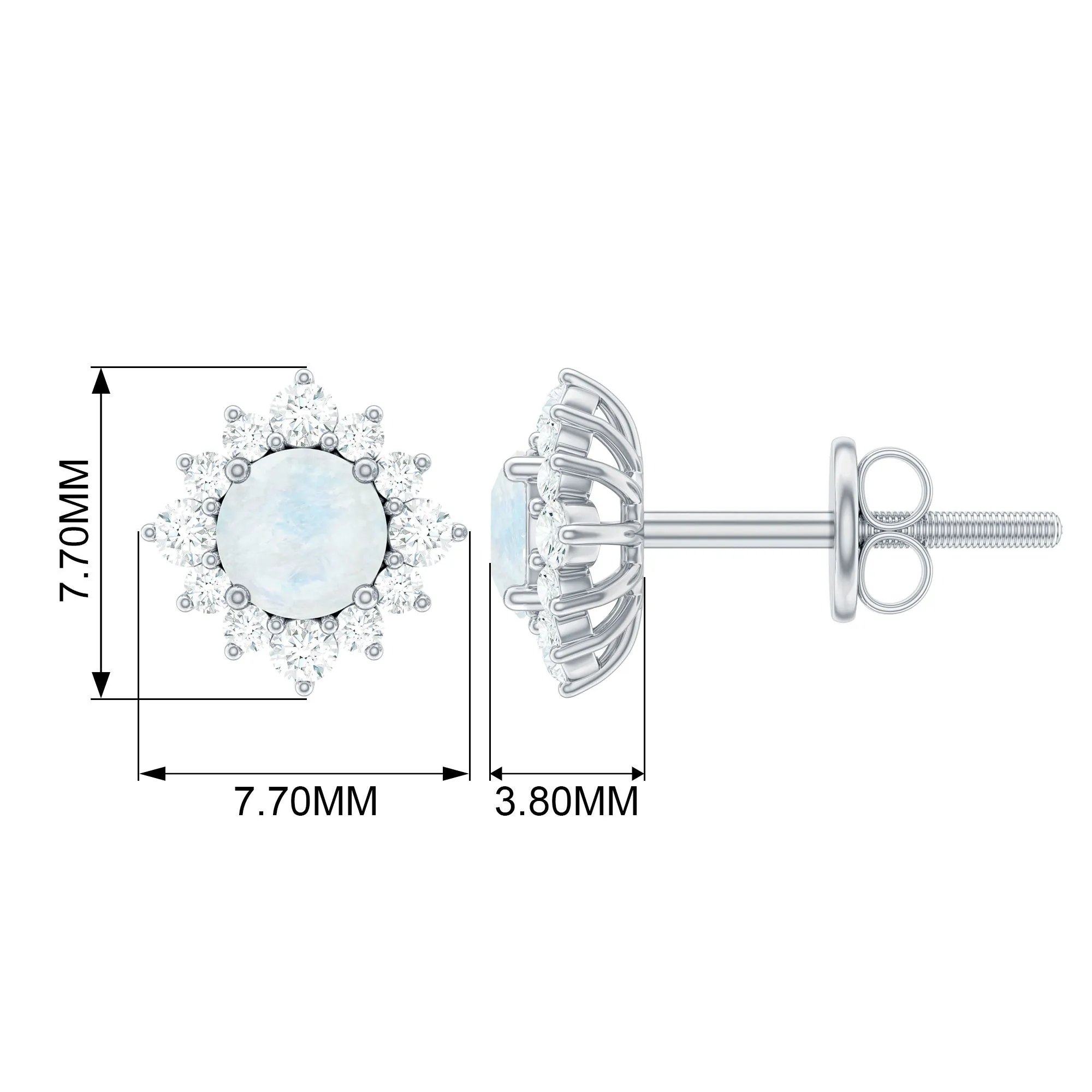 1.25 CT Classic Moonstone Stud Earrings with Diamond Halo