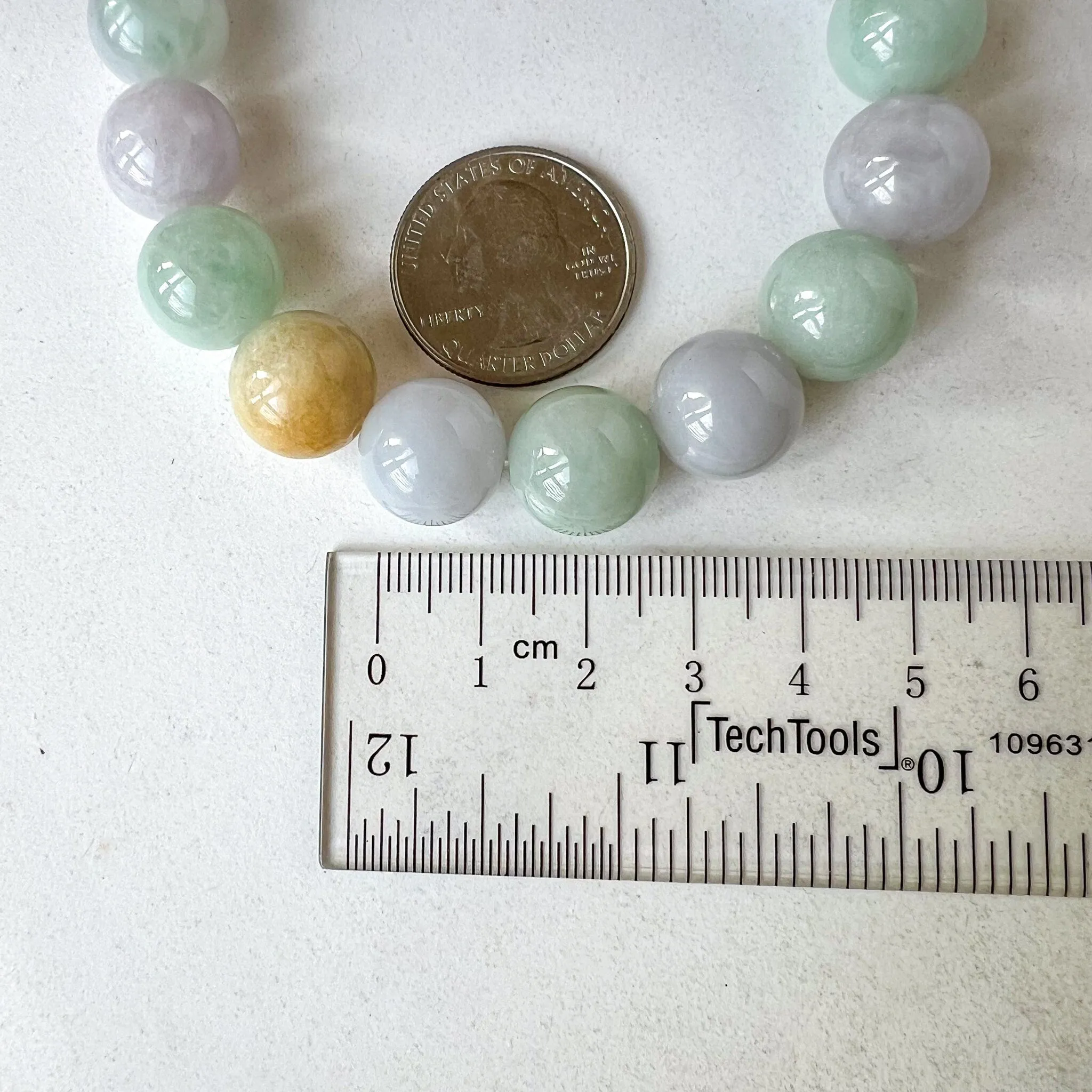 13.5 mm Jadeite Jade Light Lavender Purple and Green Yellow Bracelet, YGR-0223-1705612732