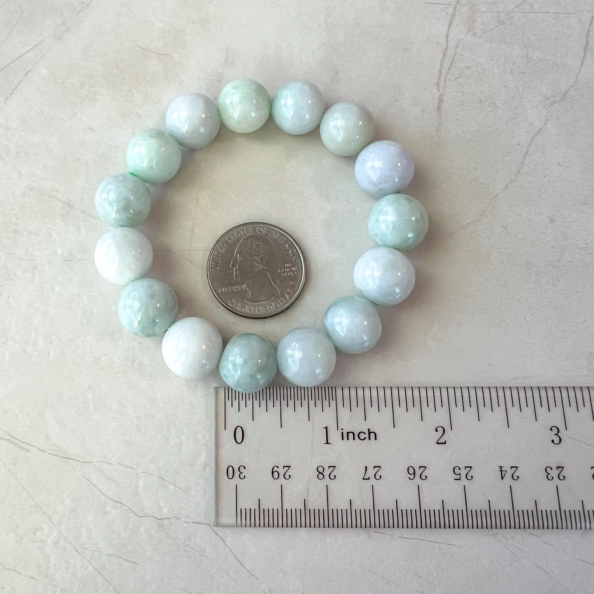 13.5 mm Natural Jadeite Jade Round Beaded Bracelet, GEM-0424-1727745265