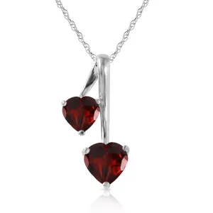 1.4 Carat 14K Solid White Gold Hearts Necklace Natural Garnet