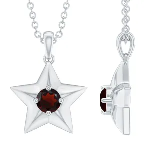 1/4 CT Garnet and Gold Star Pendant