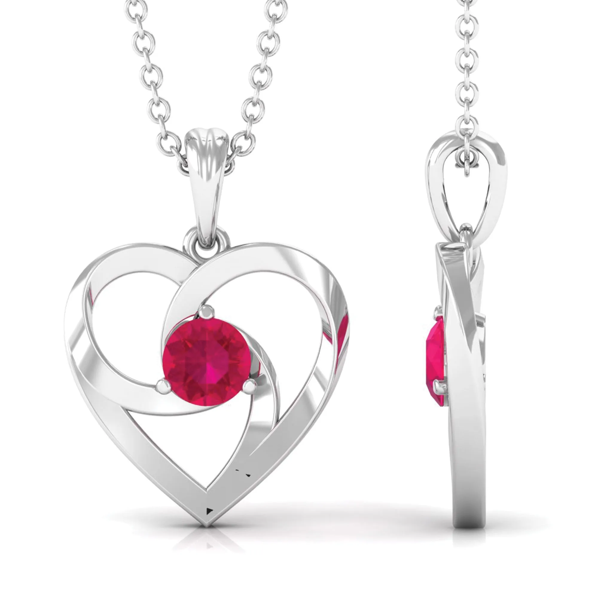1/4 CT Open Solitaire Heart Pendant Necklace with Ruby For Women