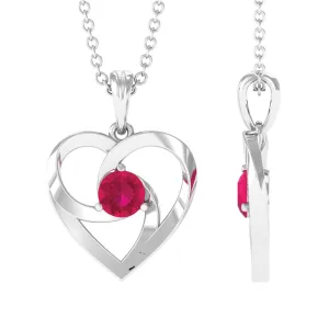 1/4 CT Open Solitaire Heart Pendant Necklace with Ruby For Women