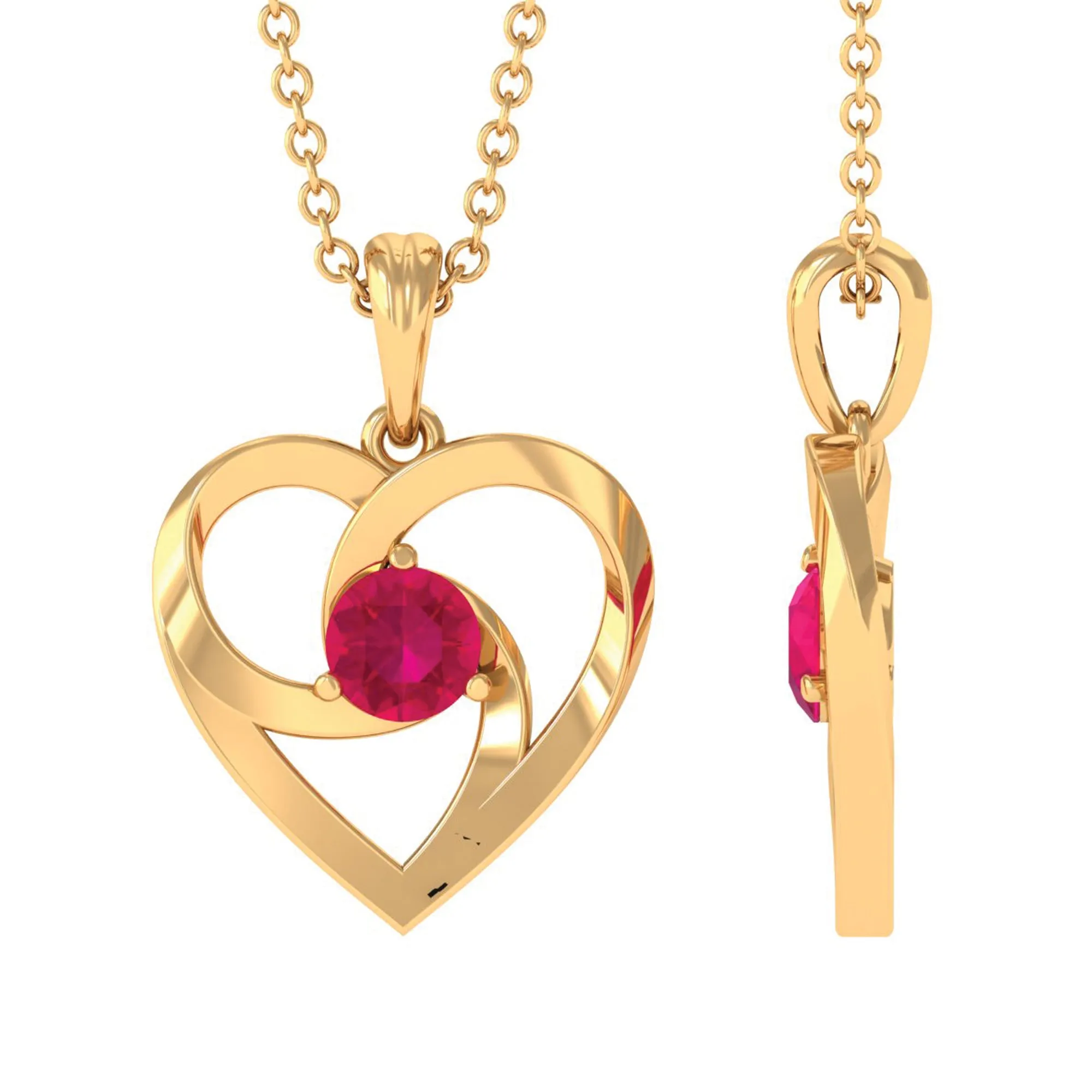 1/4 CT Open Solitaire Heart Pendant Necklace with Ruby For Women