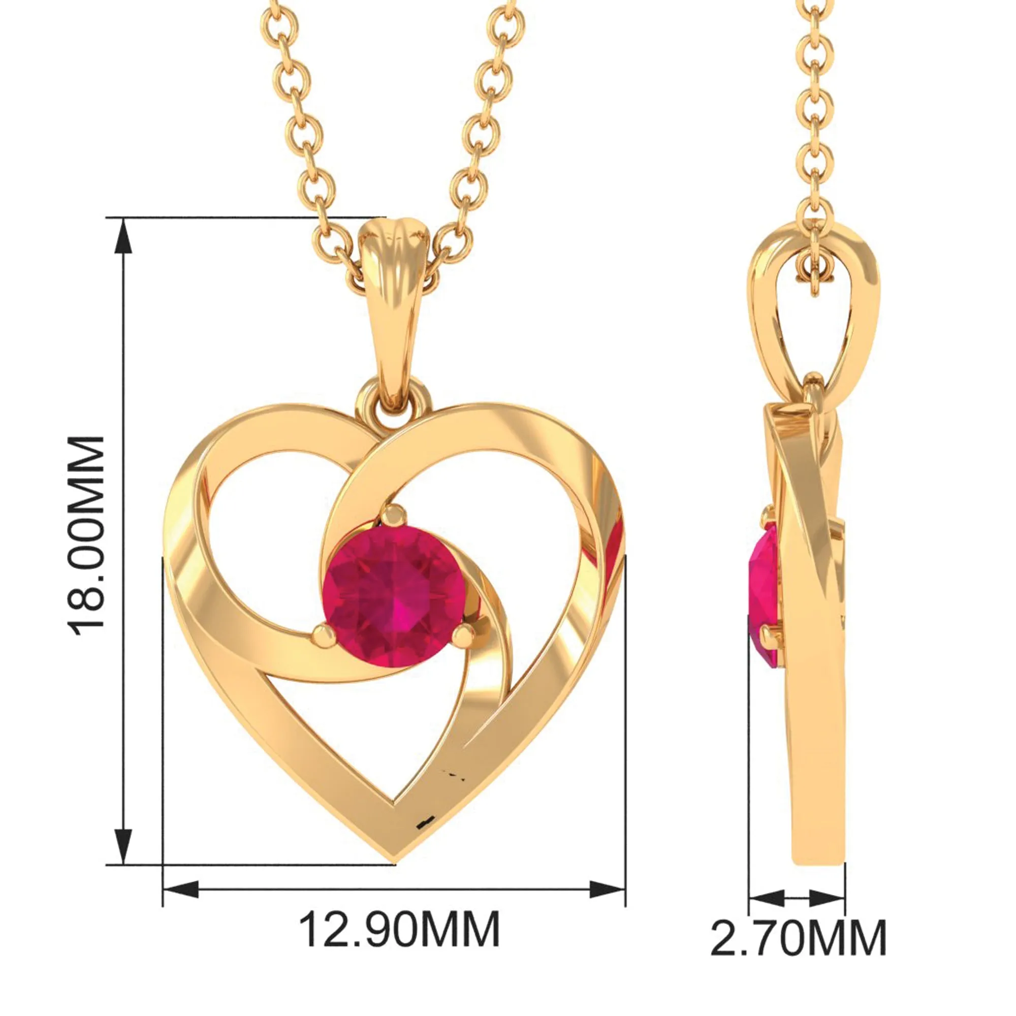 1/4 CT Open Solitaire Heart Pendant Necklace with Ruby For Women