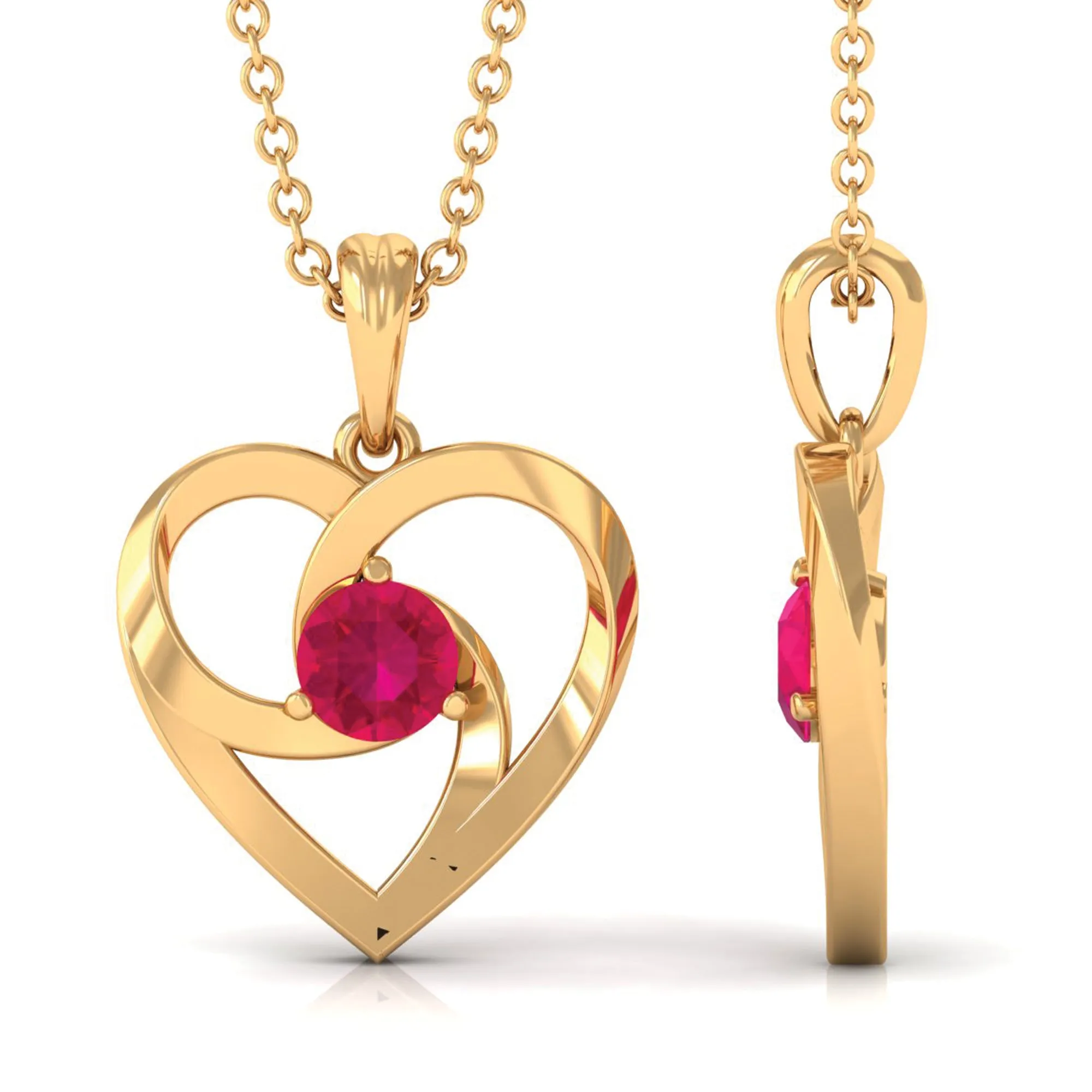 1/4 CT Open Solitaire Heart Pendant Necklace with Ruby For Women