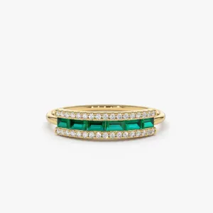 14k Baguette Emerald and Diamonds Ring