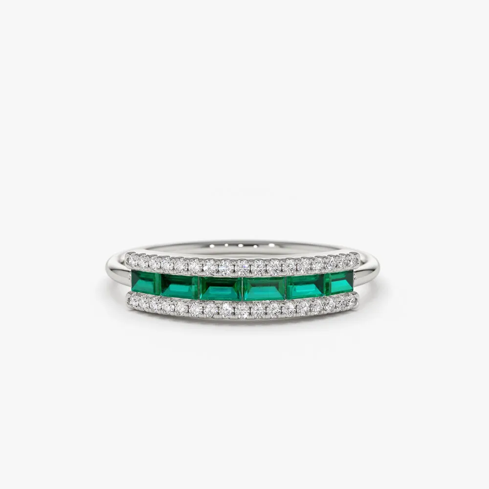 14k Baguette Emerald and Diamonds Ring