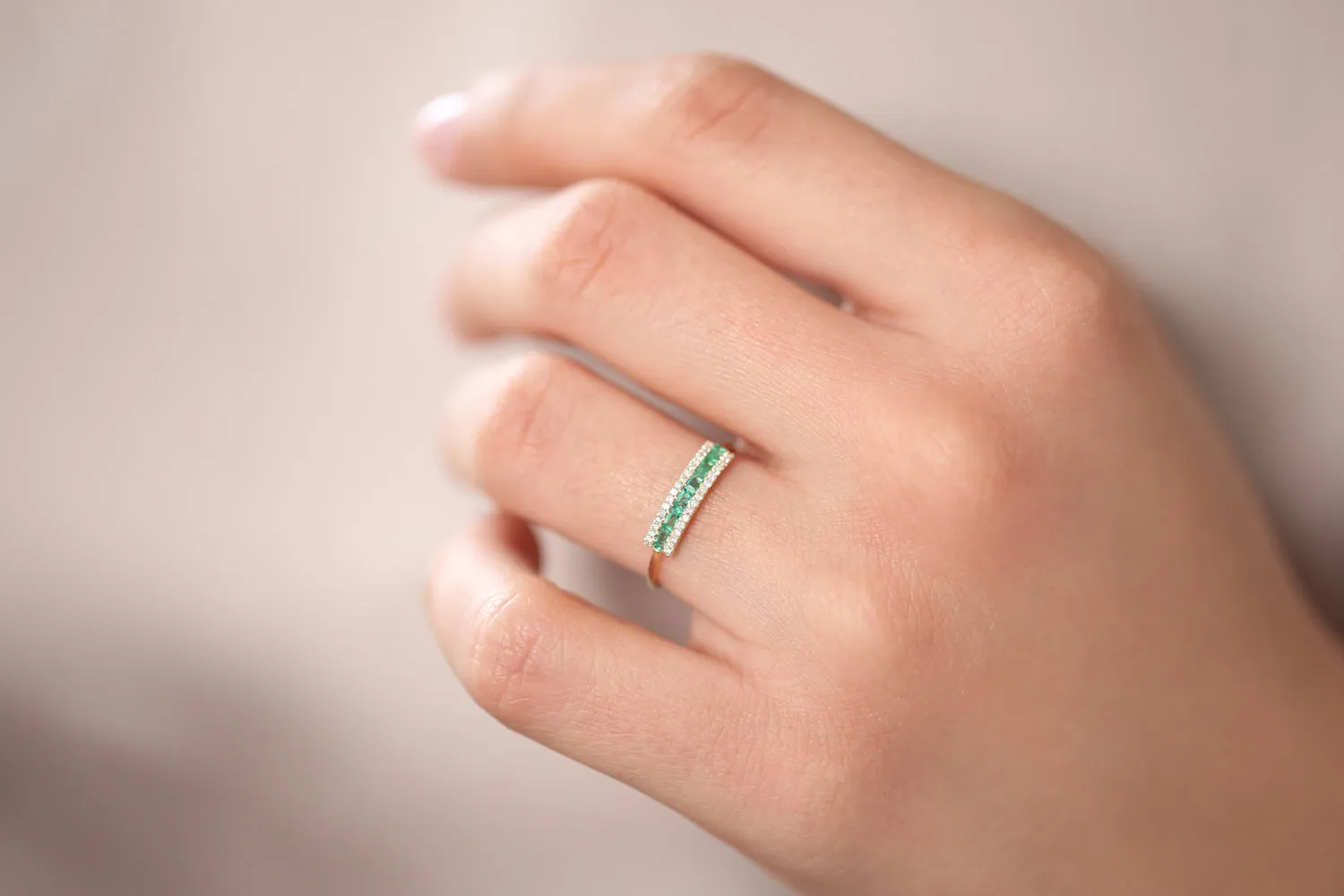 14k Baguette Emerald and Diamonds Ring
