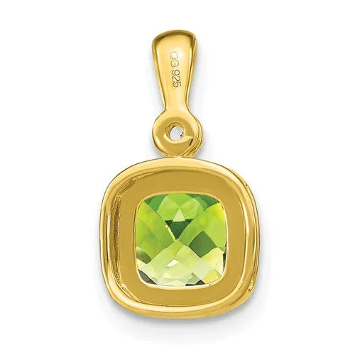 14k Cushion Peridot and Diamond Pendant with Milgrain Accent
